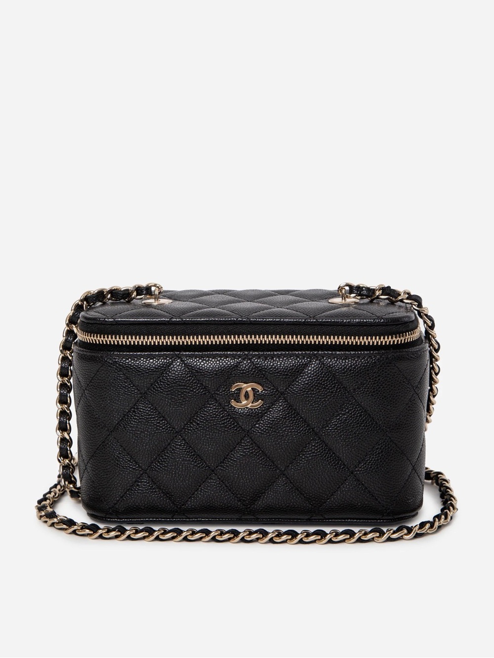 Pre-Owned Chanel 2023-2024 Caviar Long Vanity Case Crossbody
